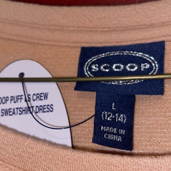 🆕 Scoop Puff Sleeve Crew Neck Sweatshirt Dress Beige Large (Size 12-14) - Picture 6 of 9